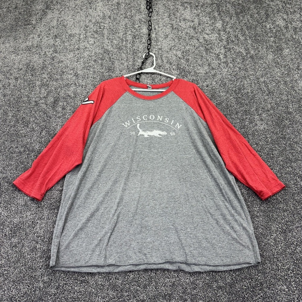 Next Level Apparel Shirt Mens 2XL Gray Red 3/4 Sleeve Wisconsin 1848 Graphic Tee